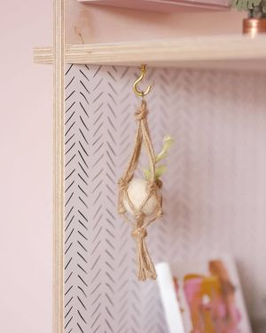Dollhouse Miniature Macrame hanging planter with plant