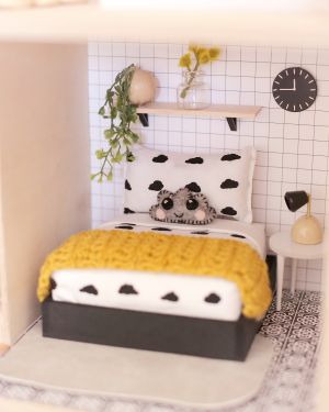 Bedroom kit 3 (Bed, Bedding, Wall shelf, cloudy scatter, plant, throw and pouffe)