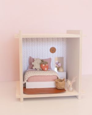 Bedroom kit 4 (Bed, Pink Bedding, glass vase, bedside cube, lamp, throw, pouffe and mirror)