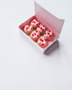 Set of 6 Miniature Love Heart doughnuts in a Cute Box
