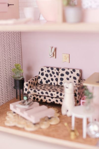 Limited edition leopard print dollhouse sofa