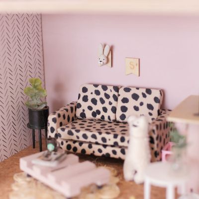 Limited edition leopard print dollhouse sofa