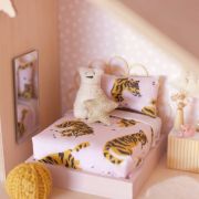 Scale 1:12 miniature dollhouse bed and bedding by The Tiny Dollhouse SA
