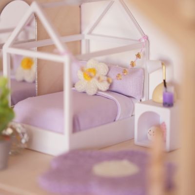 Lilac bedding with scale 1:12 miniature dollhouse house bed by The Tiny Dollhouse SA