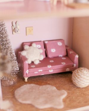 Limited Edition Pink Daisy dollhouse sofa
