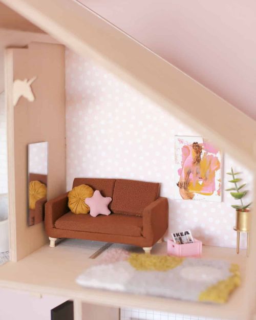 The Tiny Dollhouse SA upholstered sofa (tan or black)
