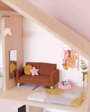 The Tiny Dollhouse SA upholstered sofa in tan
