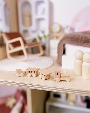 Miniature dollhouse wooden toy train
