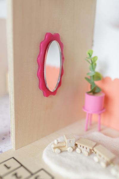 Dollhouse miniature bright pink scalloped mirrors