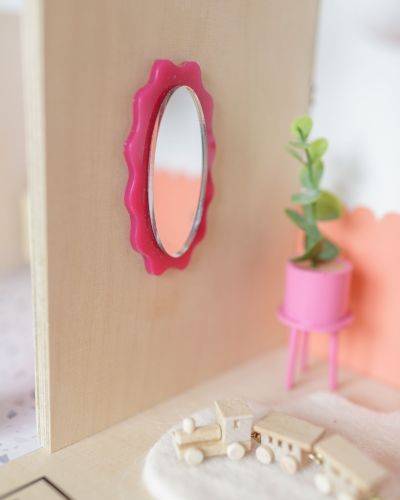 Dollhouse miniature bright pink scalloped mirrors