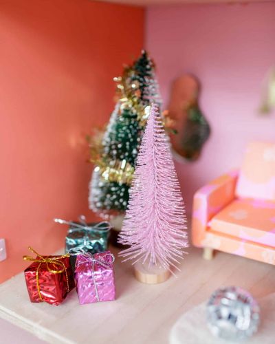 Miniature dollhouse Pink Christmas Trees