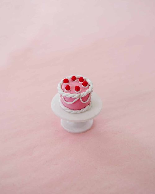 Limited Edition Dollhouse Miniature pink cake with red cherries